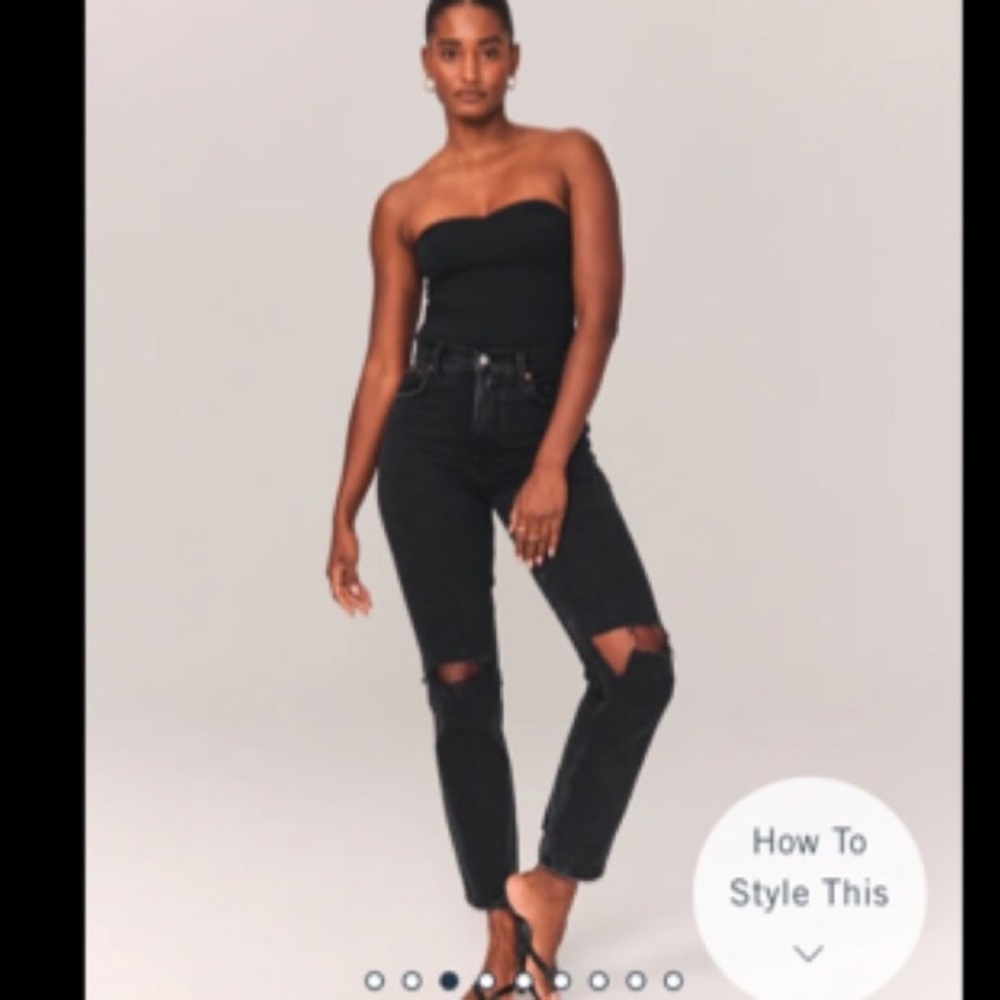 Abercrombie & Fitch Curve Love 90s Ultra High Rise Straight Ripped Black 25